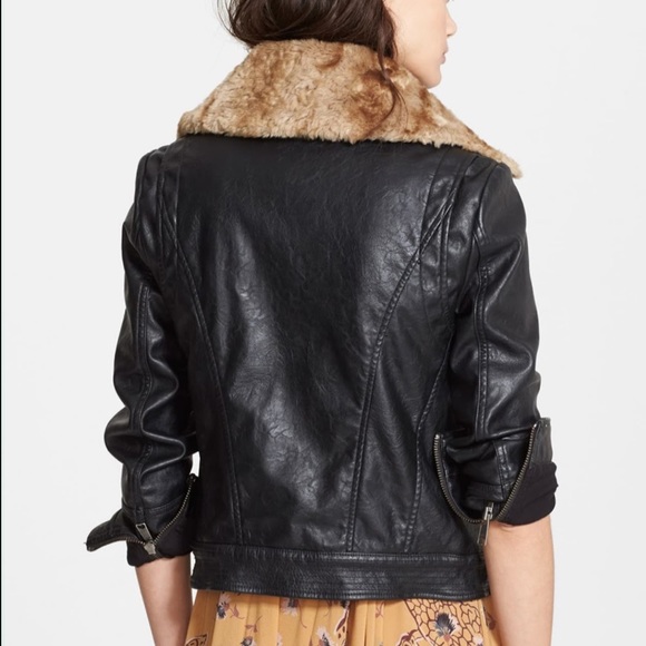 NEW Free People Vegan Leather Fur Trim Jacket - Picture 3 of 7